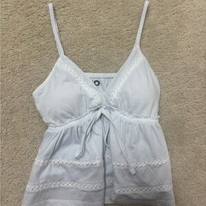 Light Blue Sleeveless Top with Lace Trim